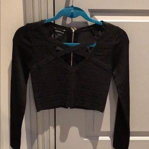Bebe black long sleeve crop top with zipper
